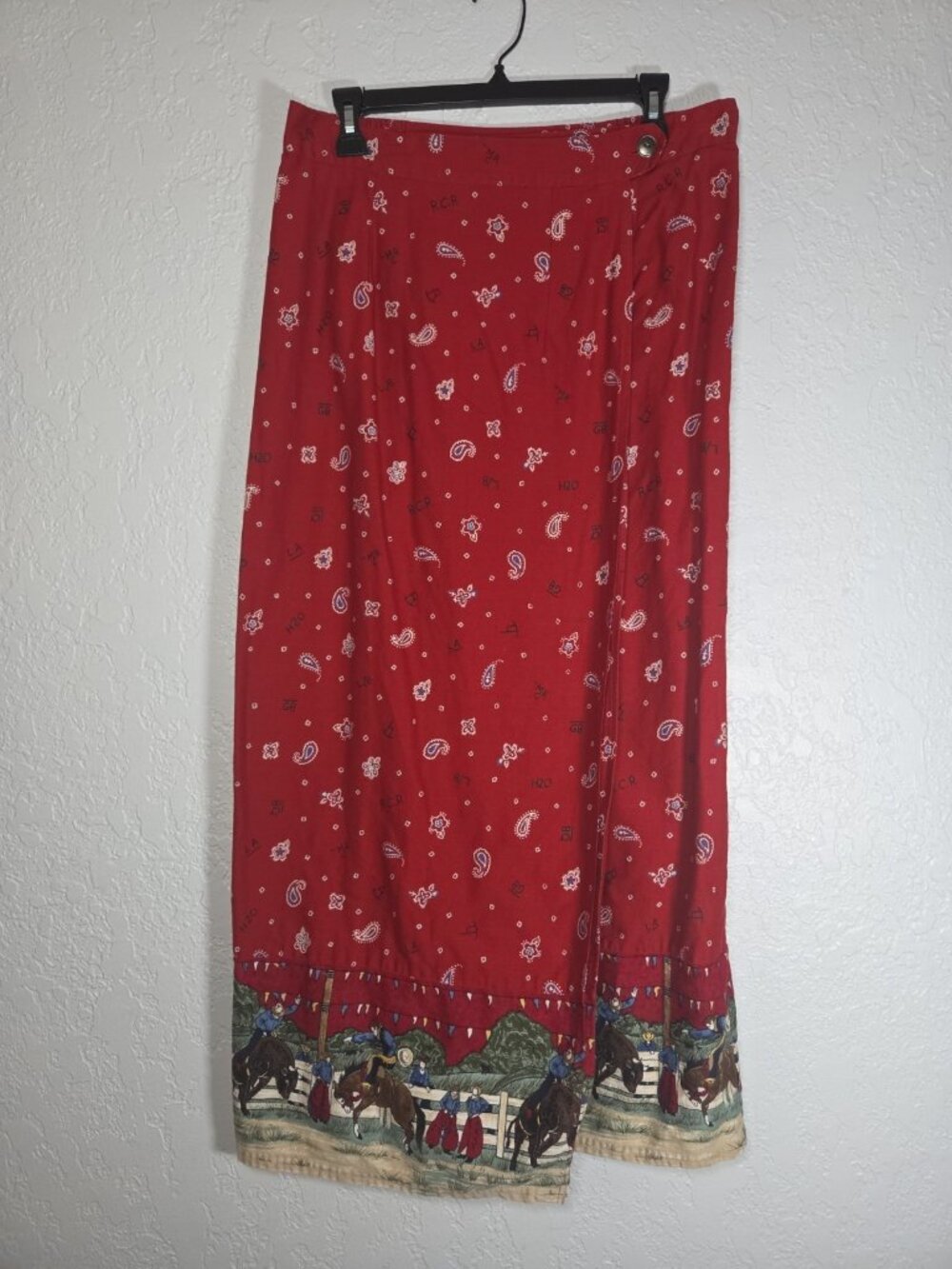 Vintage Sun River Clothing Co. Red Western Rodeo Print Maxi Skirt Size L